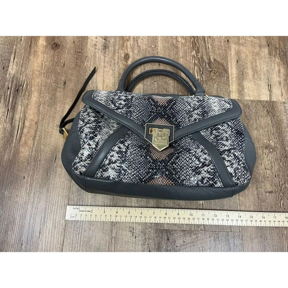 Aimee Kestenberg Leather Snakeskin Print Shoulder Bag Purse Gray 12X15 Gold Tone - Picture 13 of 16